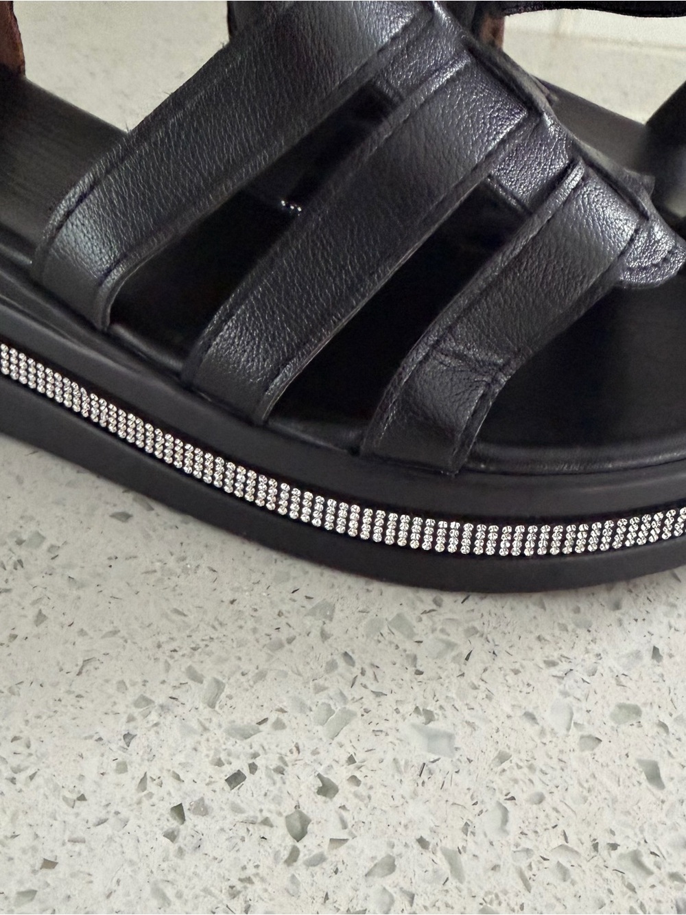 Bellmere Hannah gladiator style Sandals- Black with Rhinestone Trim - Picture 12 of 15
